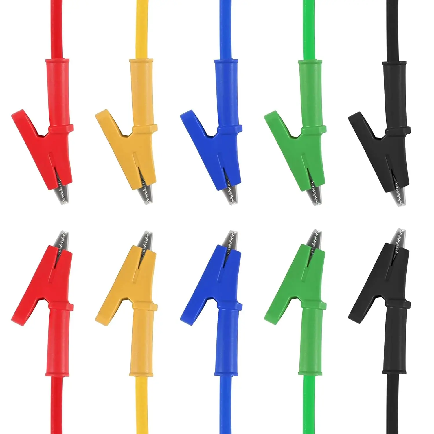 5PCS Dual Ended Krokodilklemmen Messleitungen Set, 15A Messleitung Drahtkabel mit Isolatoren Clips Test Flexibles Kupferkabel