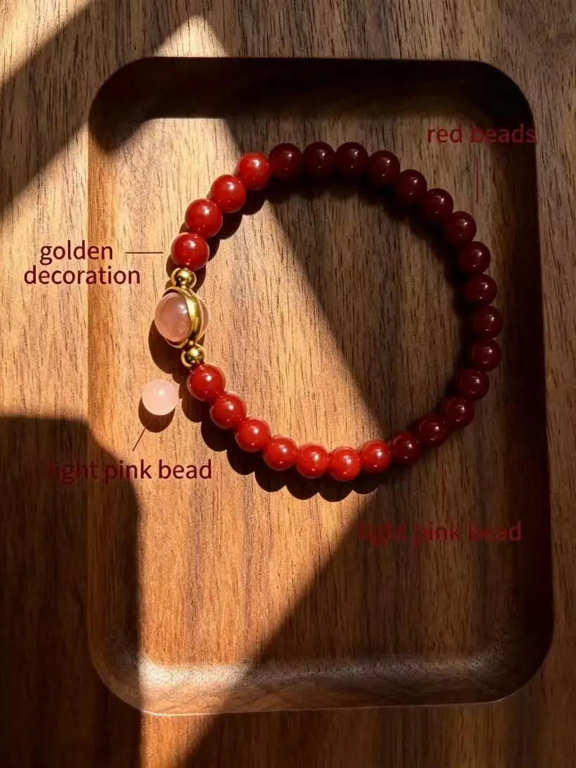 

Natural Red Agate Bracelet Pink Crystal Charm 6mm Bead Bangle Gold Plated Bracelet Women Healing Energy Yoga Adjustable Size