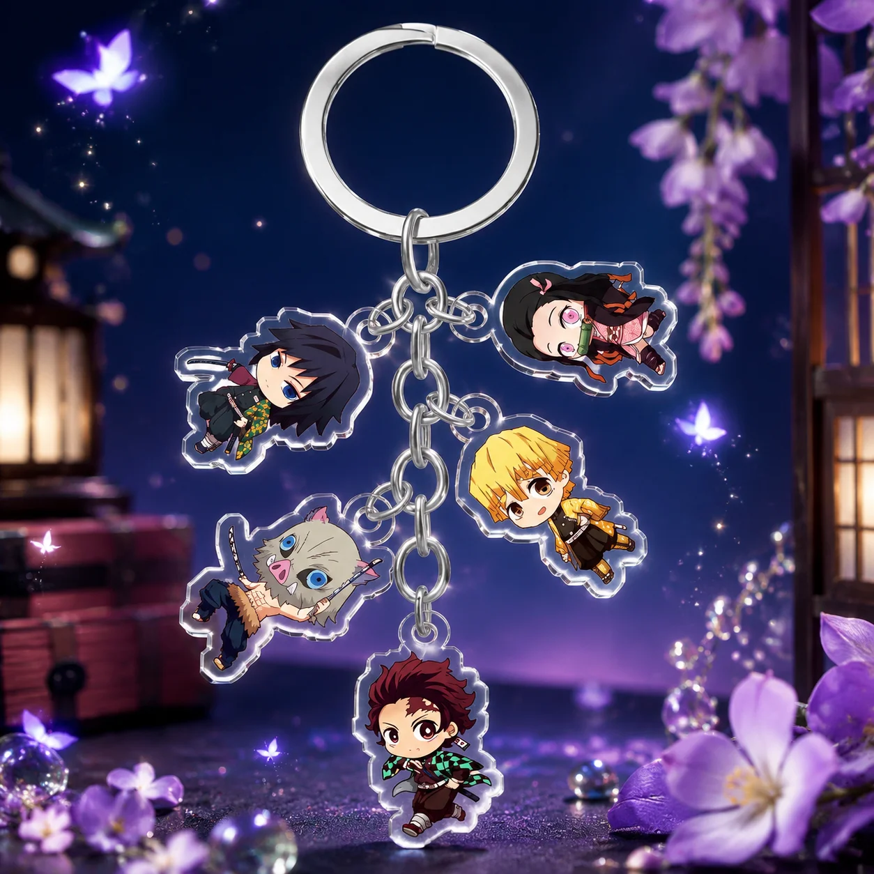 Multiple Designs High Quality Acrylic Keychain Demon Slayer Anime Transparent Pendant Set Key Ring Factory Direct Wholesale