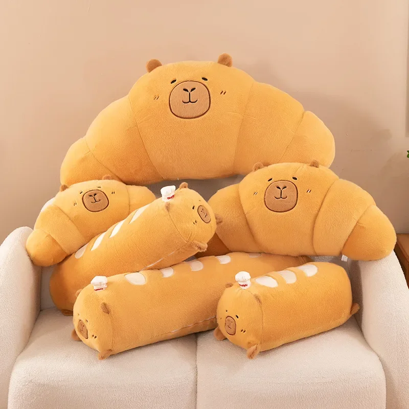 Kawaii Capybara Bread Plush Pillow Cute Food Plushie Doll Soft Funny Baguette Croissant Capibara Toy Stuffed Animals Toy Gift