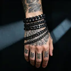 HNSP 3MM-15MM Thick Stainless Steel Cuban Chain Black Bracelet For Men Adjustable Size Trend Accessory Jewelry Hand Chains