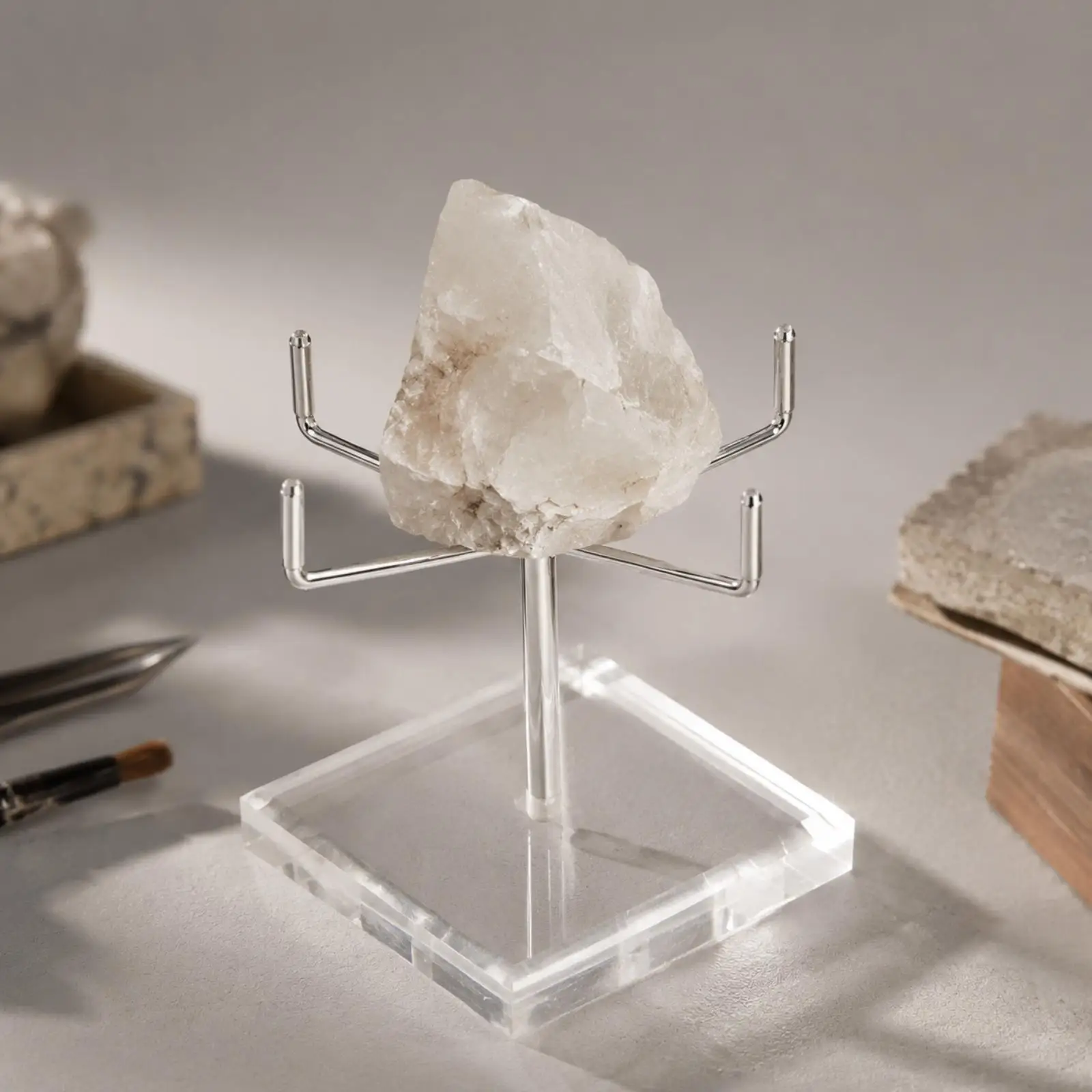 Acrylic Accessory Display Stand with Metal Prong for Figurine Crystal Shelf Decor