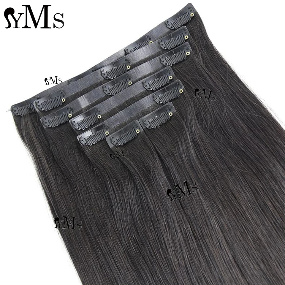 240g/14pcs Seamless Straight Clip Ins PU Raw Human Hair Extensions For Women YMS Jet Black Brown Clips In Hair Bundles Full Head