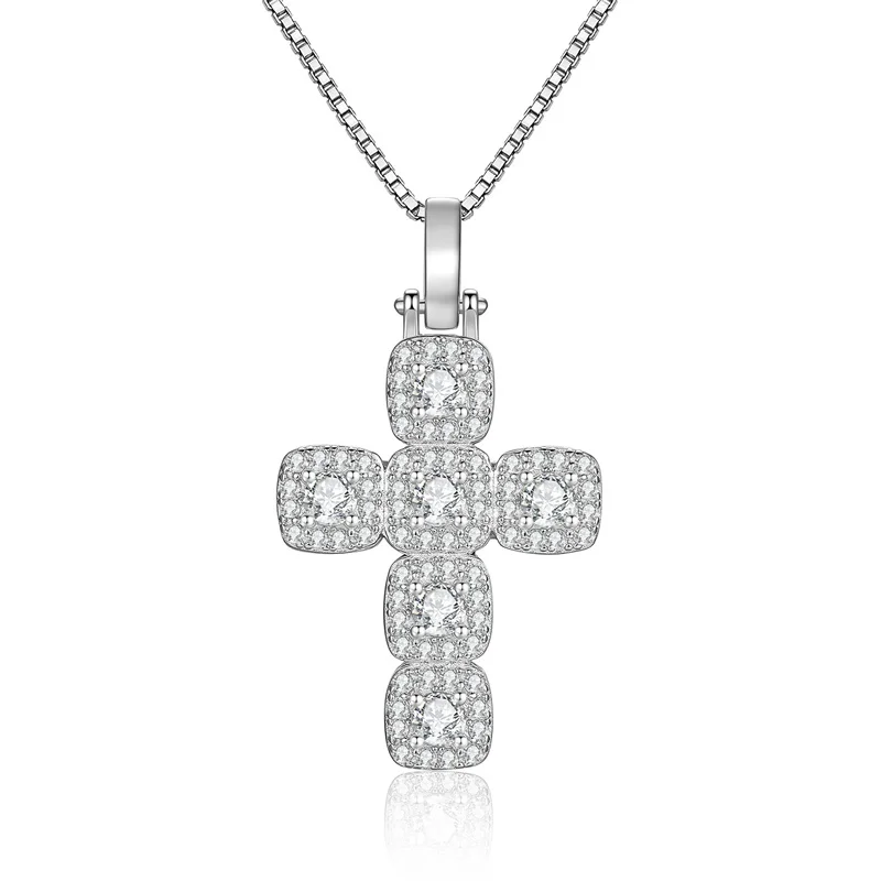 XL604 Lefei Fashion Luxury Trendy Classic Moissanite Square Cross Necklace For Women s925 Silver Party Charms Jewelry Party Gift