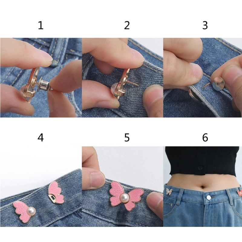 Y1ue ajustável jean botão pinos cintura apertador borboleta instantânea jean botões ferramenta