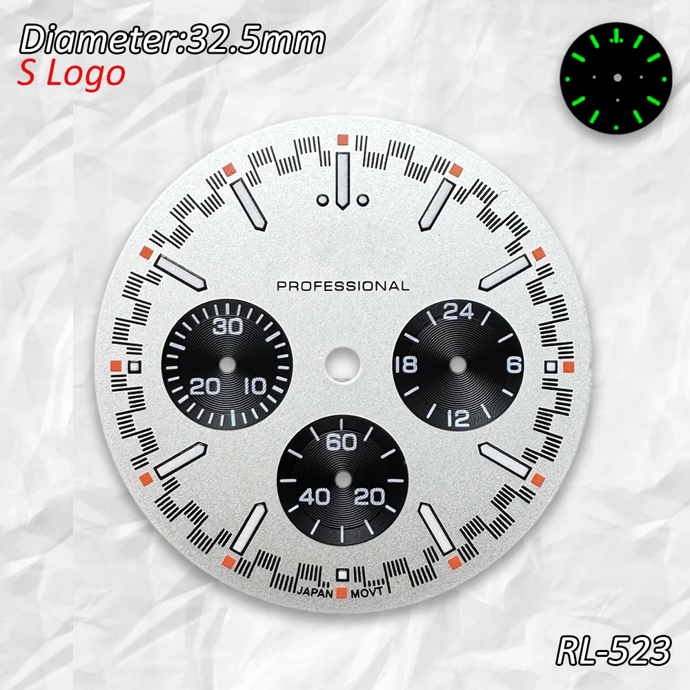 شعار S Super Ba بقطر 32.5 مم مع توقيت مضيء متعدد الوظائف ومقرص 6 سنون متوافق مع ملحقات ساعة الحركة VK63