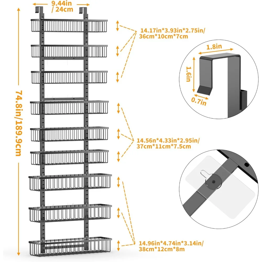 9 طبقات فوق الباب مخزن منظم سلة معلقة جدار رف توابل رفوف التخزين للمطبخ الحمام غرفة نوم المنزل #3