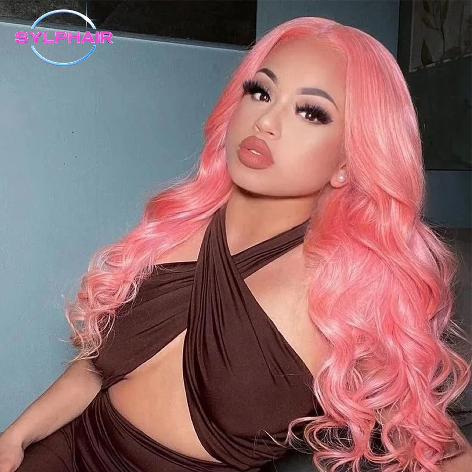 

30-дюймовый объемный волнистый розовый парик из натуральных волос на кружеве 13x6 Hd, кружевной фронтальный парик, предварительно выщипанная линия волос, отбеленный объемный волнистый цветной парик