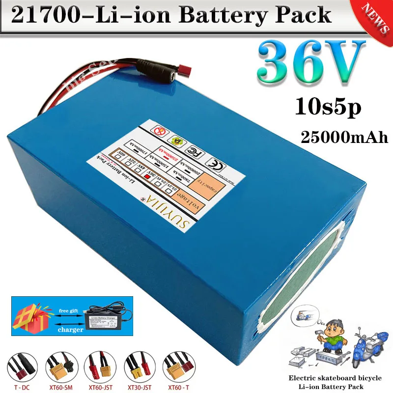 Original high capacity 36V 25Ah 21700 10S5P lithium battery, suitable for 42V batteries, charger included