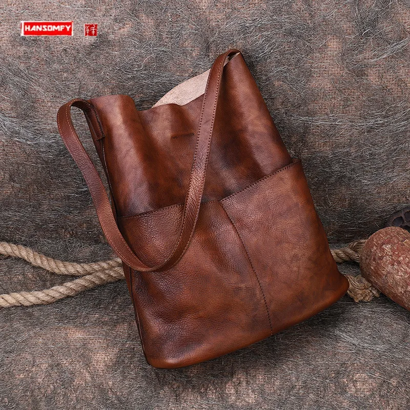 

The First Layer Of Cowhide Women Handbags Large-capacity Female Portable Tote Bag New Simple Genuine Leather Shoulder Bags