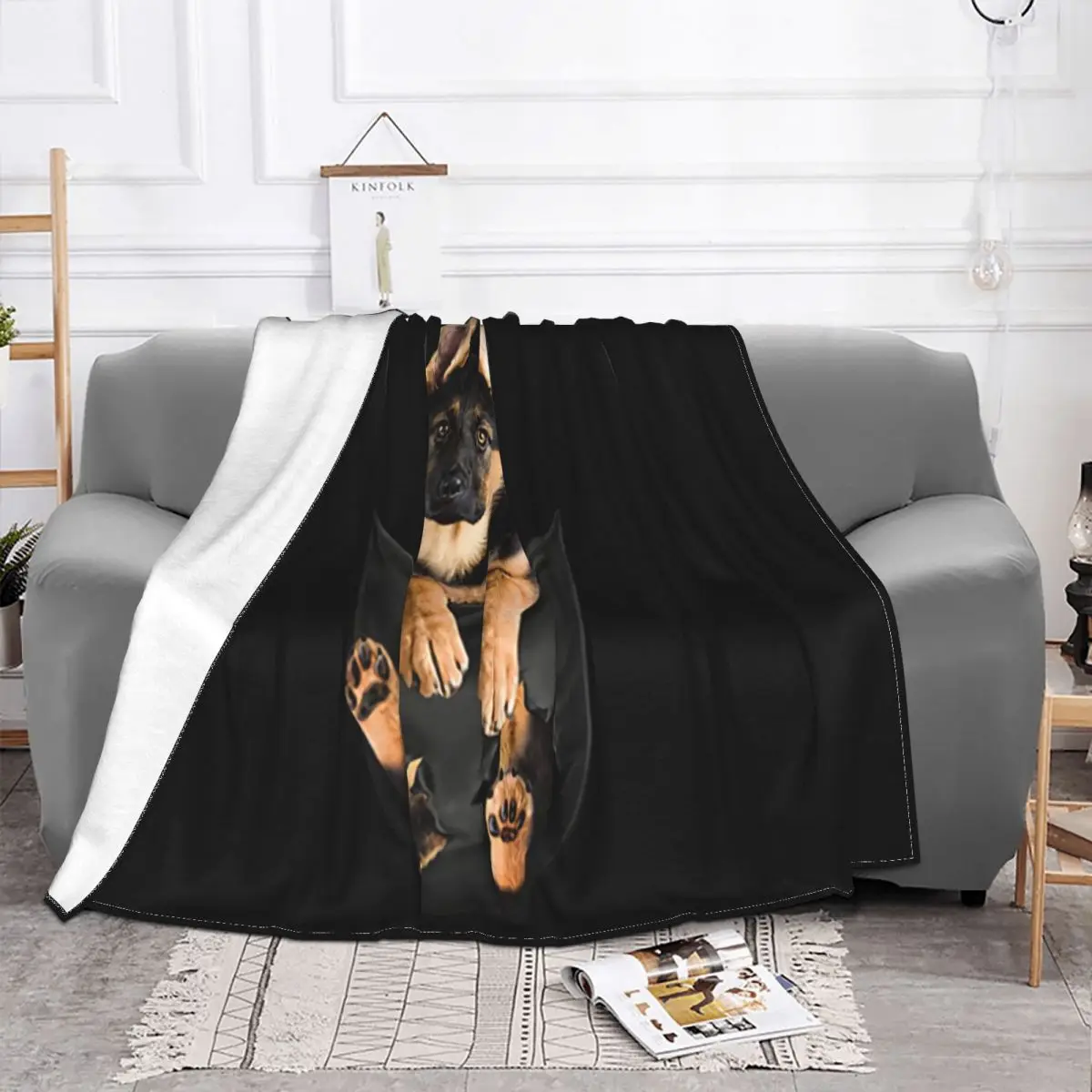 German Shepherd In Pocket Dogs Lover Funny Cotton Women Men Original Designing Formal Throw Blanket