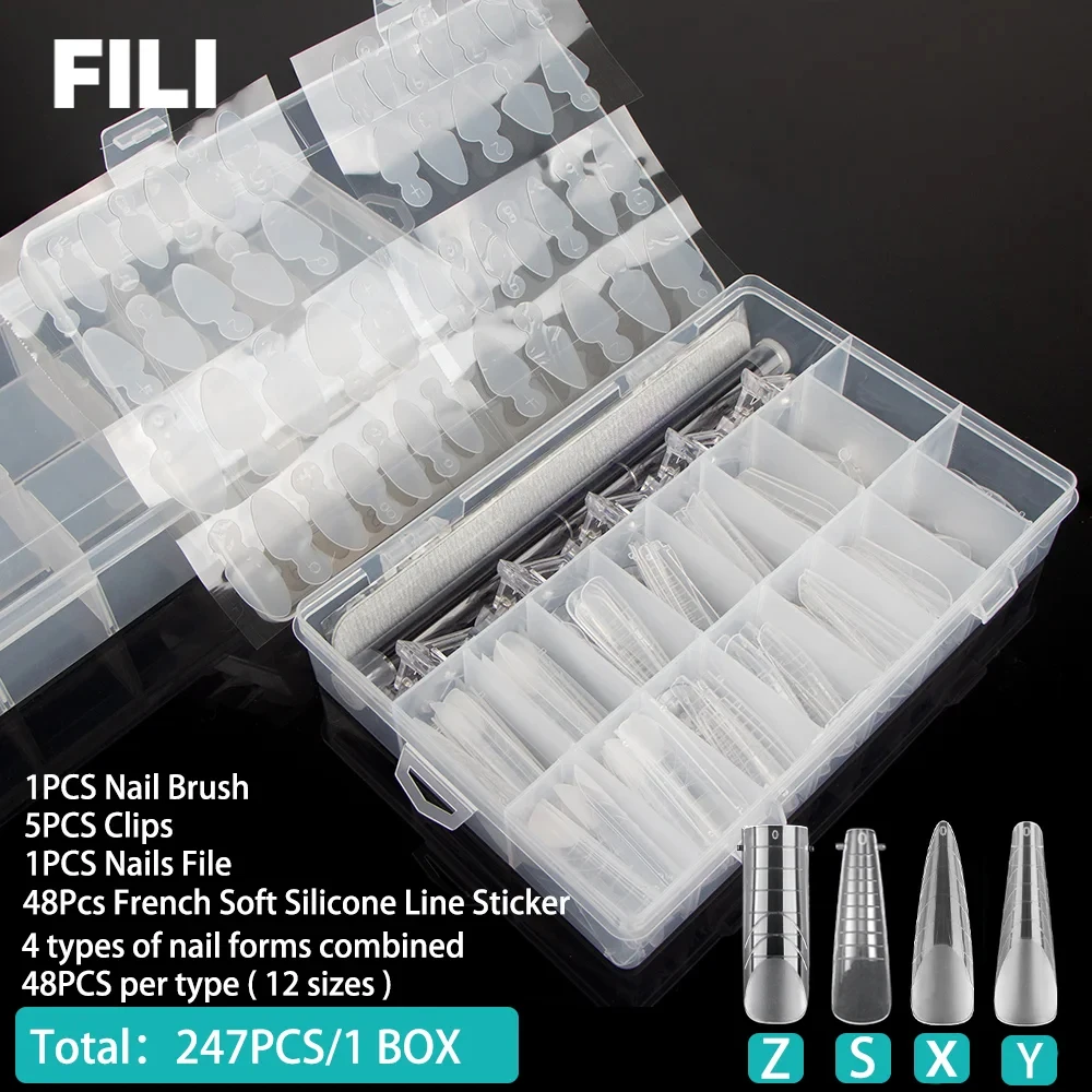 FILI Dual Form Nail Art Tools Set with Nail Brush Gel Clips French Sticker for Quick Building Extension Mold Tips Top Form