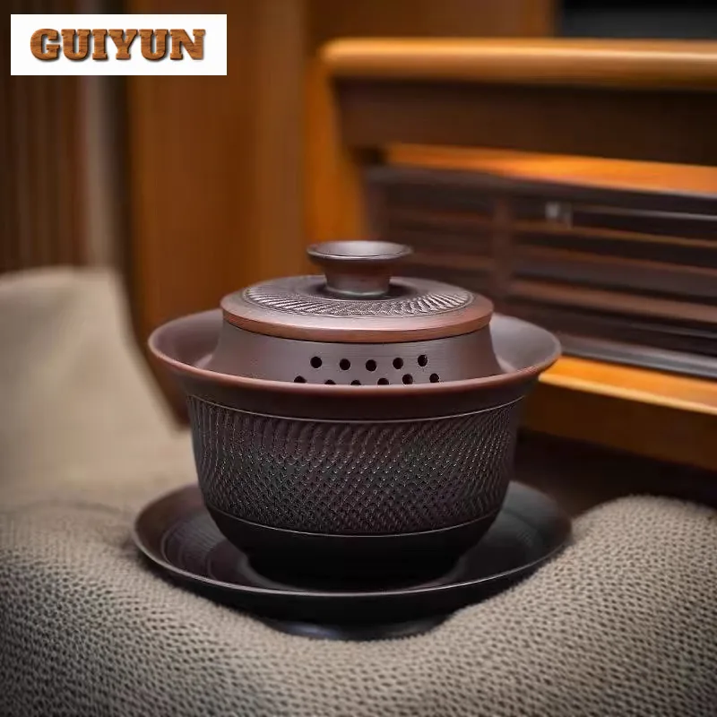 

180ml Purple Pottery Jump Knife Gaiwan Japanese Tea Tureen Household Tea Bowl With Lid Kit Tea Making Cover Bowl Cafe Collection