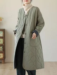 Manteau matelassé en duvet de coton pour femme, veste longue femme, pardessus rembourré, décontracté, nouveau, hiver, 2024