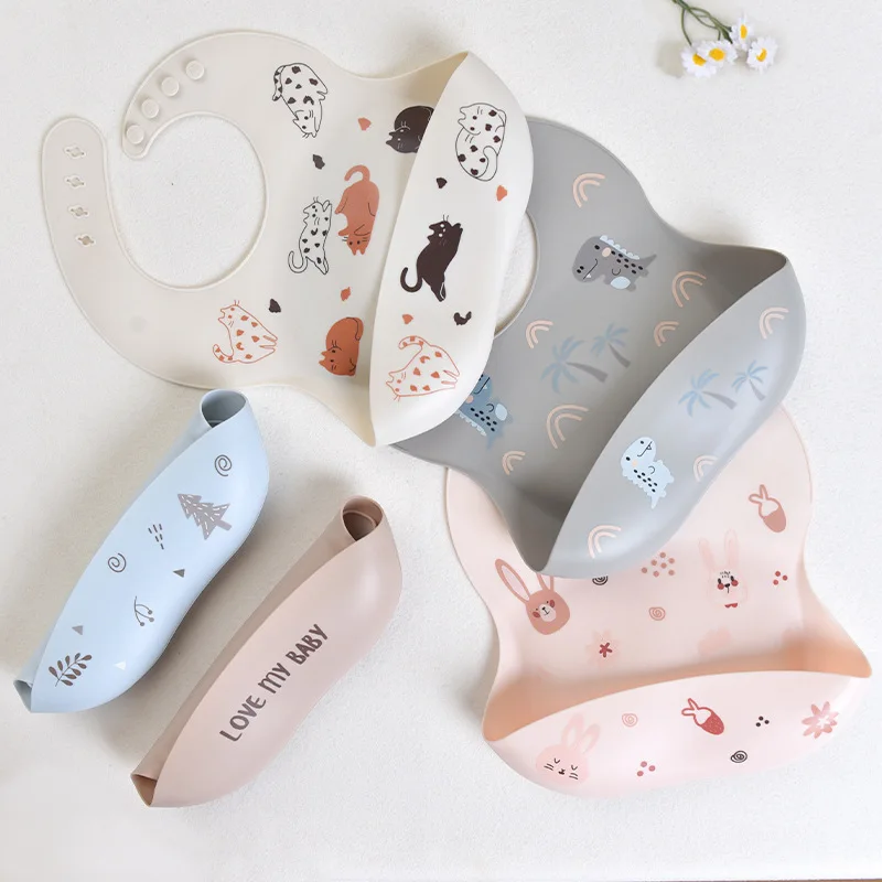 2PCS Soft Silicone Baby Bib 3D Waterproof Large Food Catcher Drool Pocket For Kids