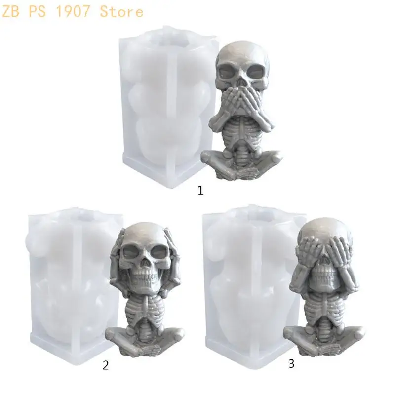 3D Skull Epoxy Resin Mold DIY Halloween Skeleton Modeling Silicone Mould 55KA