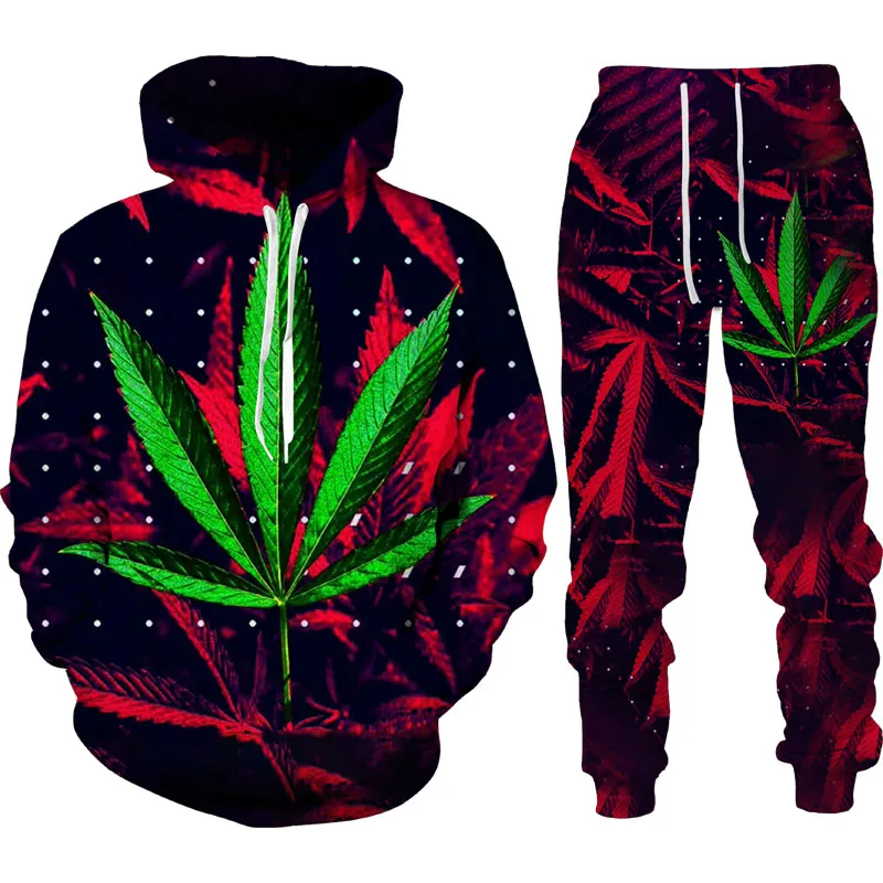 Colorful Maple Leaf 3D Printed Hoodie Trousers Tracksuit Suit Men Women Casual Pullover Sweatshirt Set Harajuku Couple Sportswea