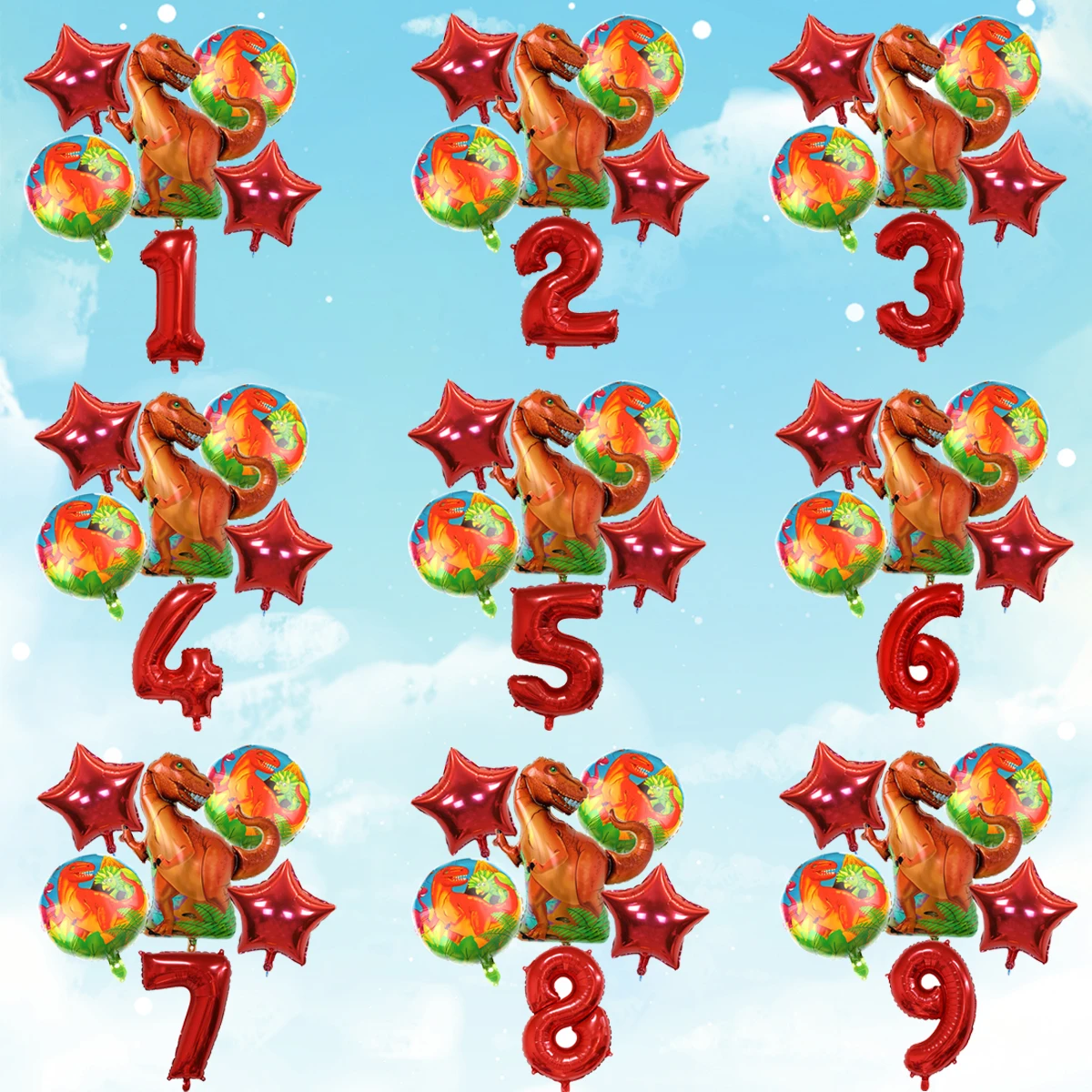 6 teile/los tyranno saurus folie ballons dinosaurier ballon mit roter nummer ball kinder junge