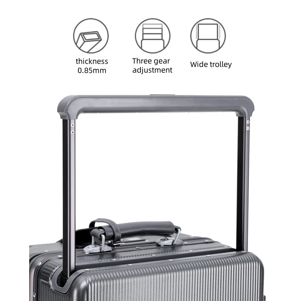 جديد الجبهة افتتاح جيب المتداول الأمتعة سبائك الألومنيوم الإطار واسعة مقبض عربة حقيبة مع عجلة USB شحن المكونات قفل TSA