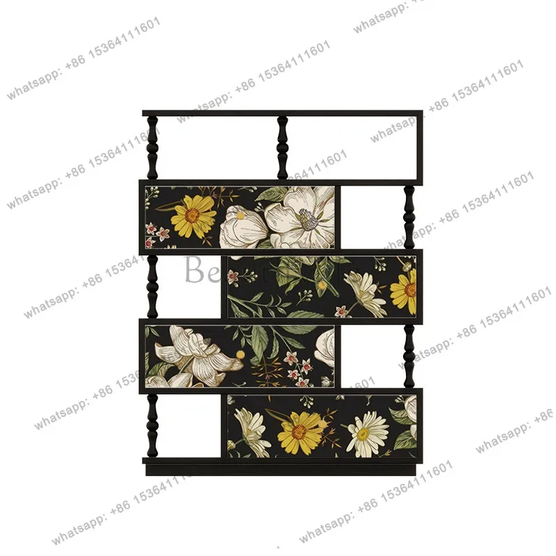 French medieval style dining side cabinet custom lacquer painting art painted flower and bird decorative cabinet
