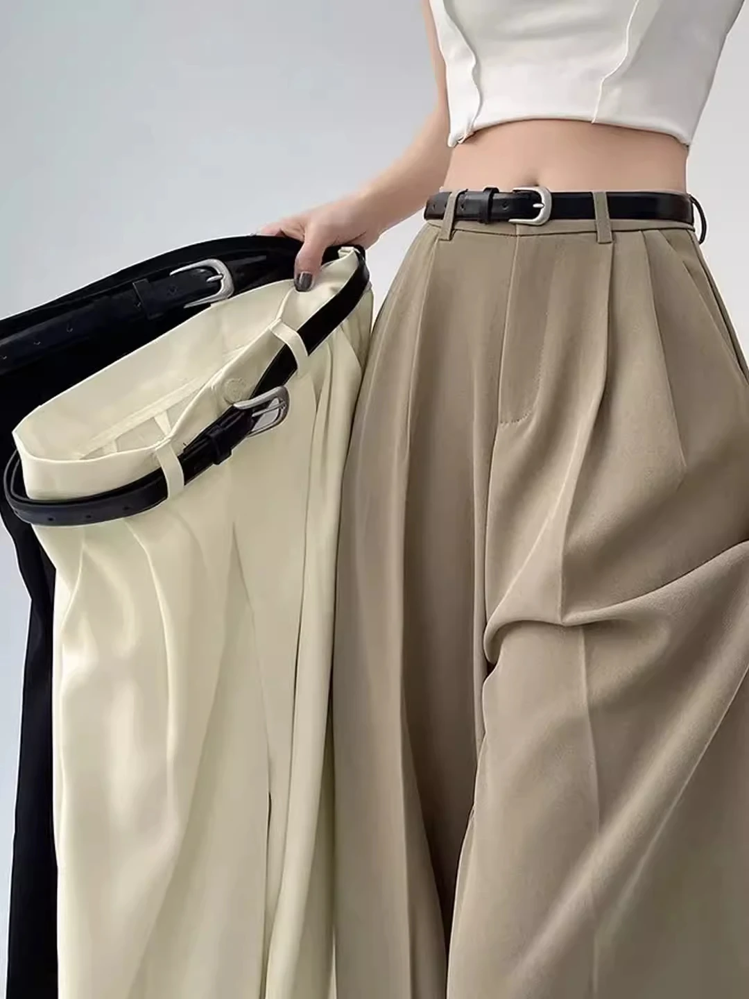 

High Waist Wide Leg Pants Women's Summer Thin Loose Drapey Suit Pants Casual Slimming Floor-Length Straight Leg Pants