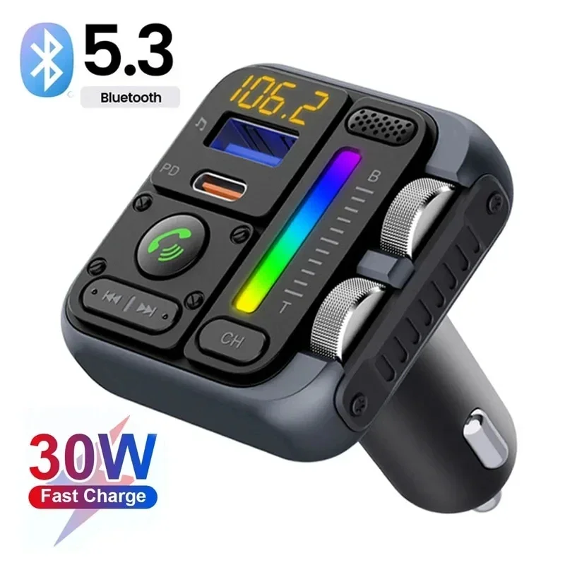 

Bluetooth 5.3 FM Transmitter Handsfree Car MP3 Player Stereo Wireless Modulator PD30W Quick Charge QC3.0 U Disk Player