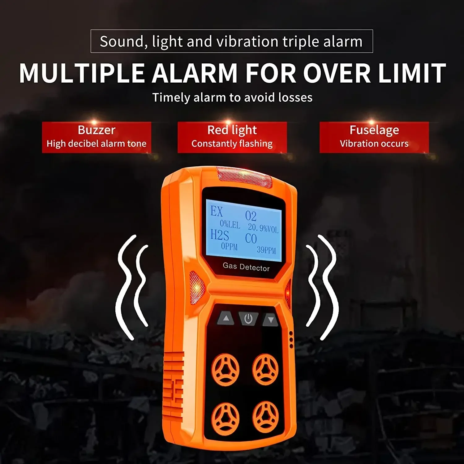 جهاز اختبار 4 في 1 متعدد الوظائف عالي الدقة 2025 يمكن قياس CO O2 H2S EX مع إنذار مسموع ومرئي