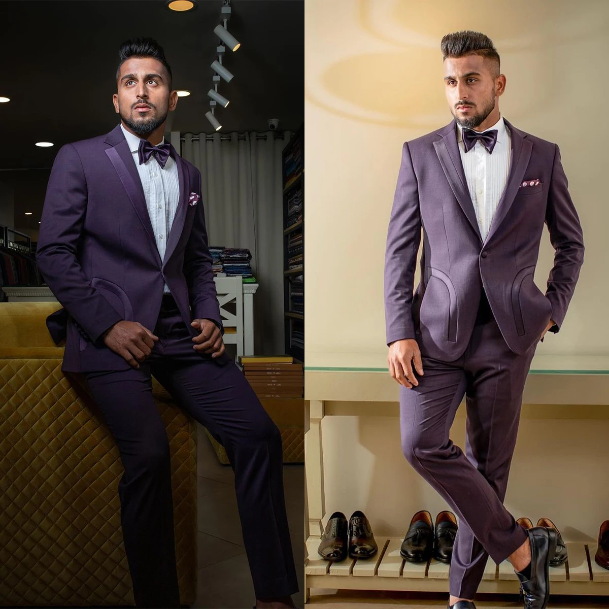 

Gentleman Purple Wedding Men Suits Tailor-Made Groom Handsome 2-Pieces Coat And Pant Formal Occasions Party Singer Costume Made