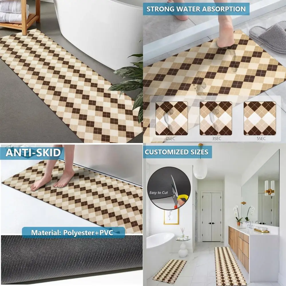 

custom-sized rubber non-slip, quick-dry, super absorbent thin bath rugs - washable for in-door use