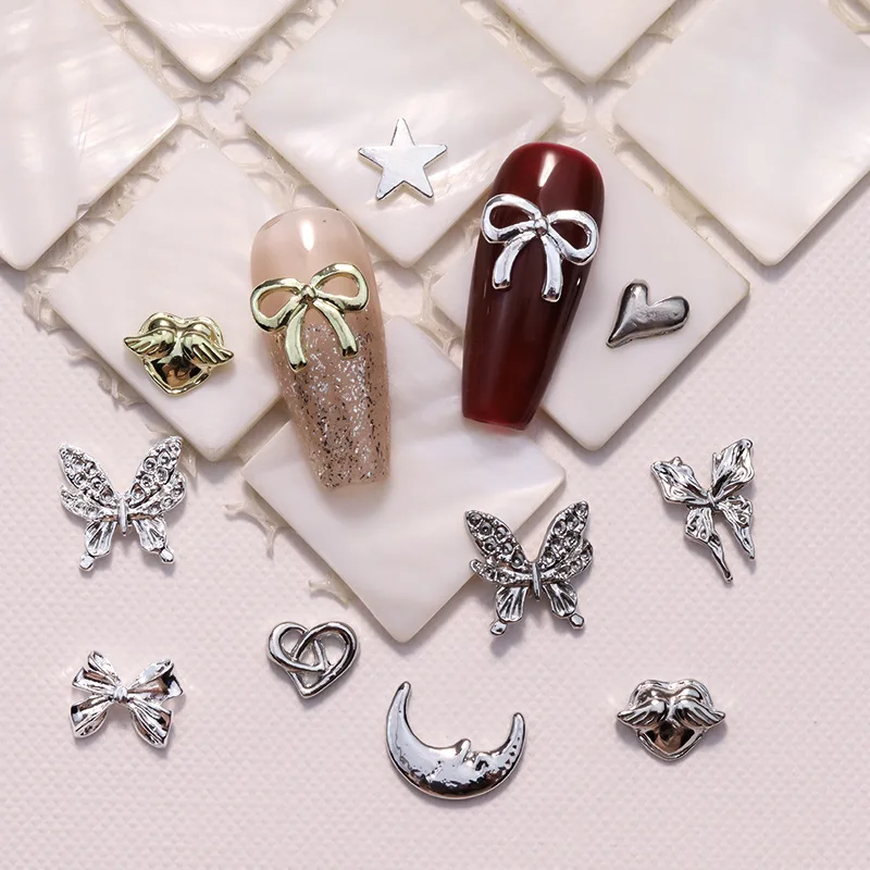 20PCS Retro Metal 3D Nail Art Charms Parts Moon Star Bow Accessories Manicure Decor Products Nails Decoration Supplies Material