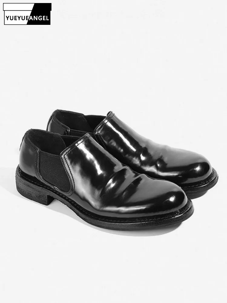 High Quality Horsehide Mens Dress Shoes Male Genuine Leather Formal Shoes Low Cut Workwear Chelsea Shoes Party Banquet Footwear