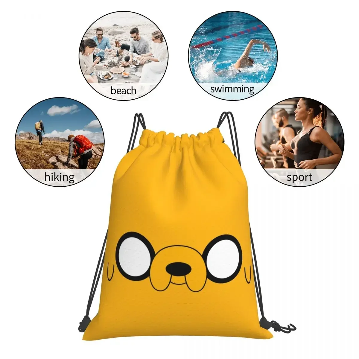 Adventure Time Jake\'s Eyes Backpacks Portable Drawstring Bags Drawstring Bundle Pocket Storage Bag BookBag For Travel Students