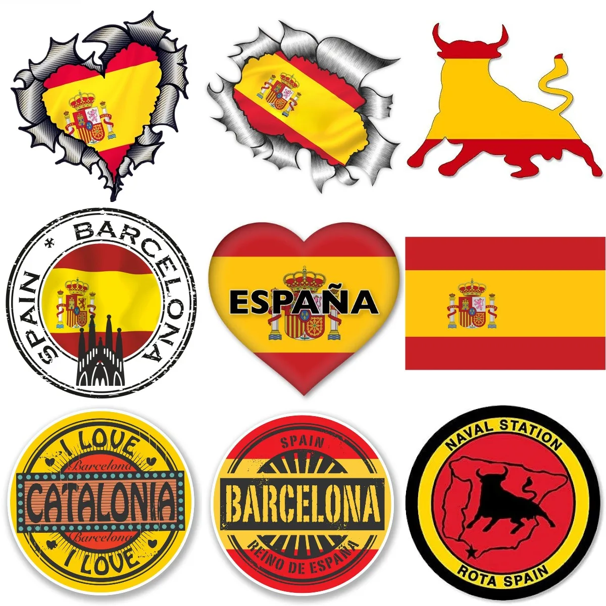 Spain Flag Bull Badge PVC Waterproof Creative Sticker for Door Bumper Camper Van Bicycle Car Helmet Fridge Decal Accessories