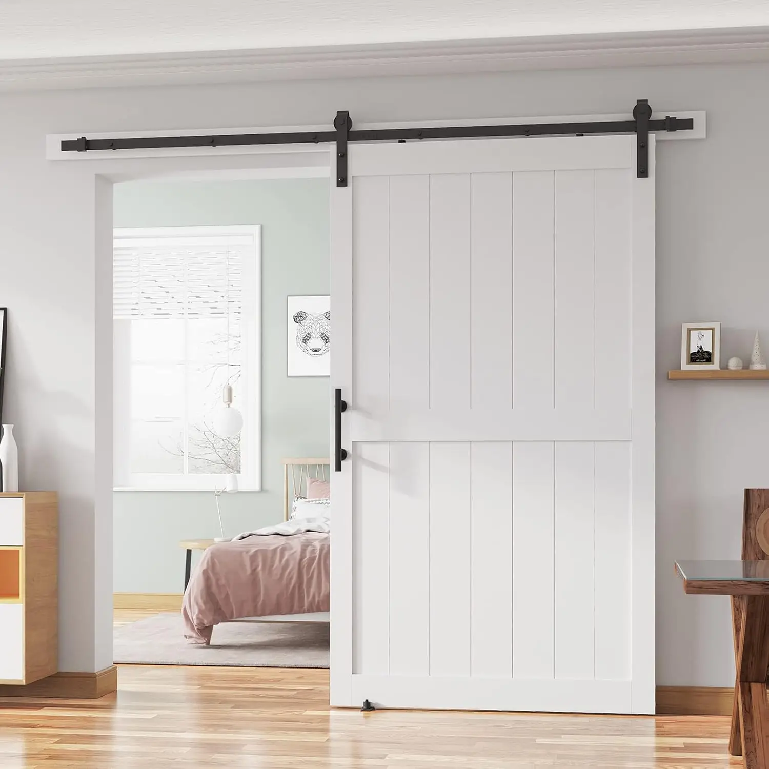 

with 8 Ft Barn Door Hardware Kit& Handle& Floor Guides,Pre-Drilled Holes Easy Assembly - Include Installation Manual