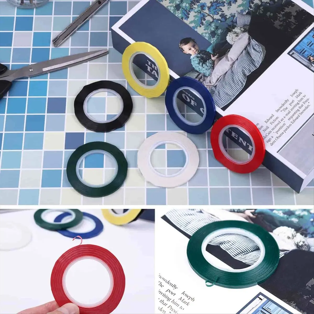 Y17A 10 Rolls 1/8 Whiteboard Tape Thin White Board Tape Lines Pinstripe Dry Erase Art Tape Electrical Tape, Black