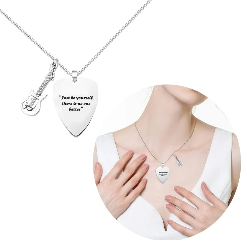 Music Lover's Necklace Musical Note and Guitar Pick Pendant Neckchain Stylish Engraved Clavicle Chain Accessory for Fans