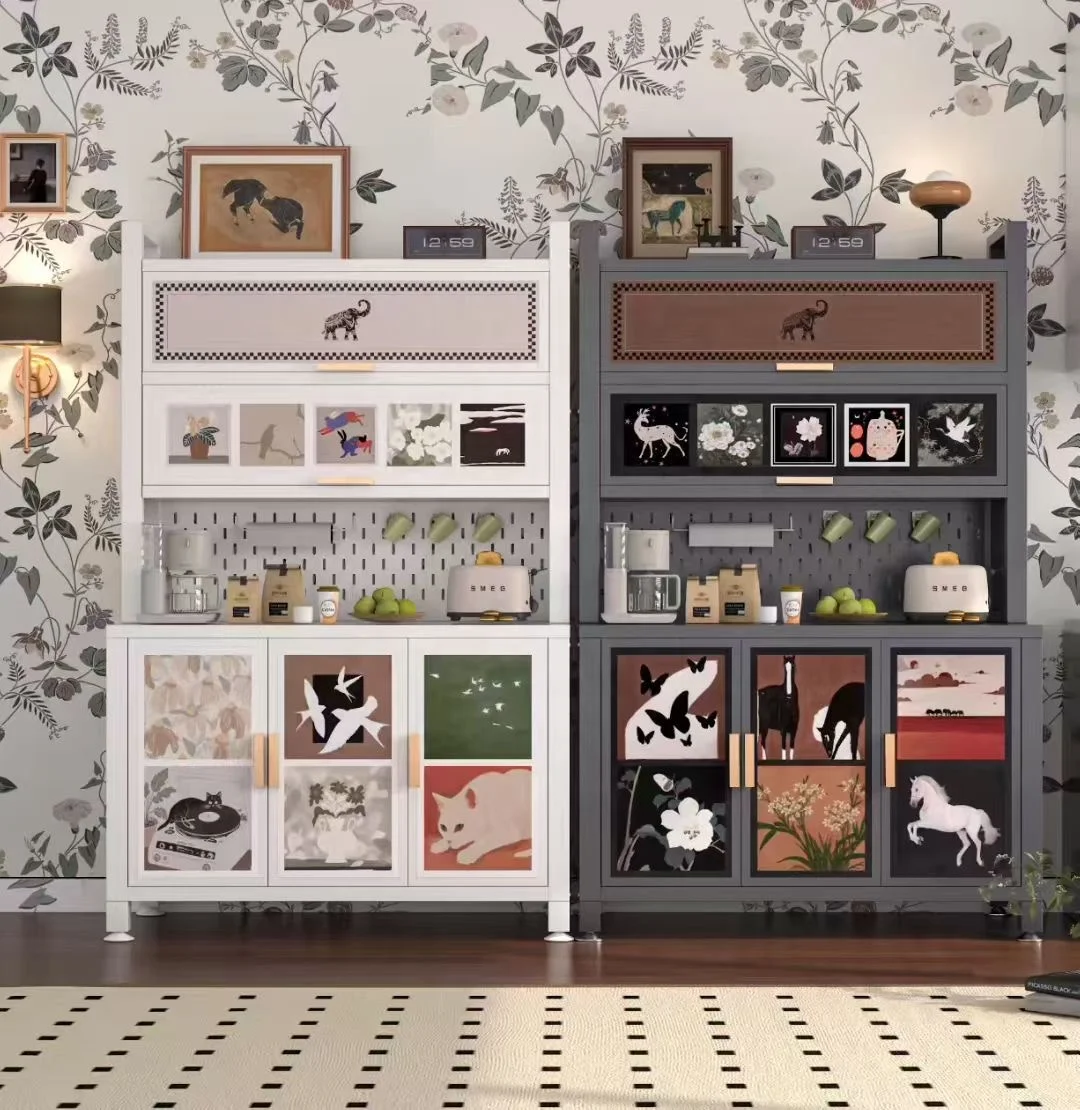 

Kitchen Pantry Storage Cabinet,Freestanding Cabinet with Large Countertop,Glass Doors and Adjustable Shelves for Dining Room