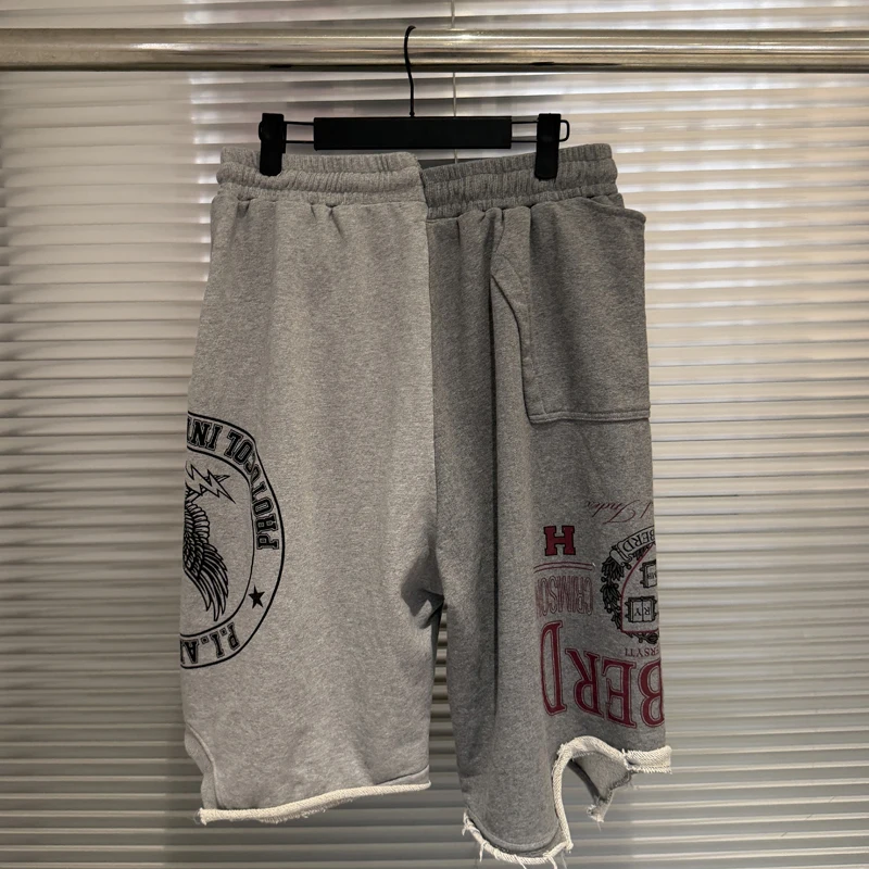 Niche Trend Brand Irregular Cutting Contrasting Color Splicing Graffiti Letter Print Protocol Index Casual Cotton Shorts Pants