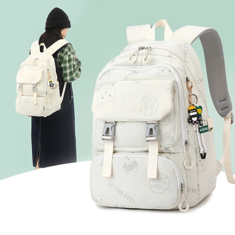 

2023 Cute Women Nylon Backpack for Teenagers Girls Cartoon Kids School Bag Female Travel Rucksack Large Capacity Student Bookbag