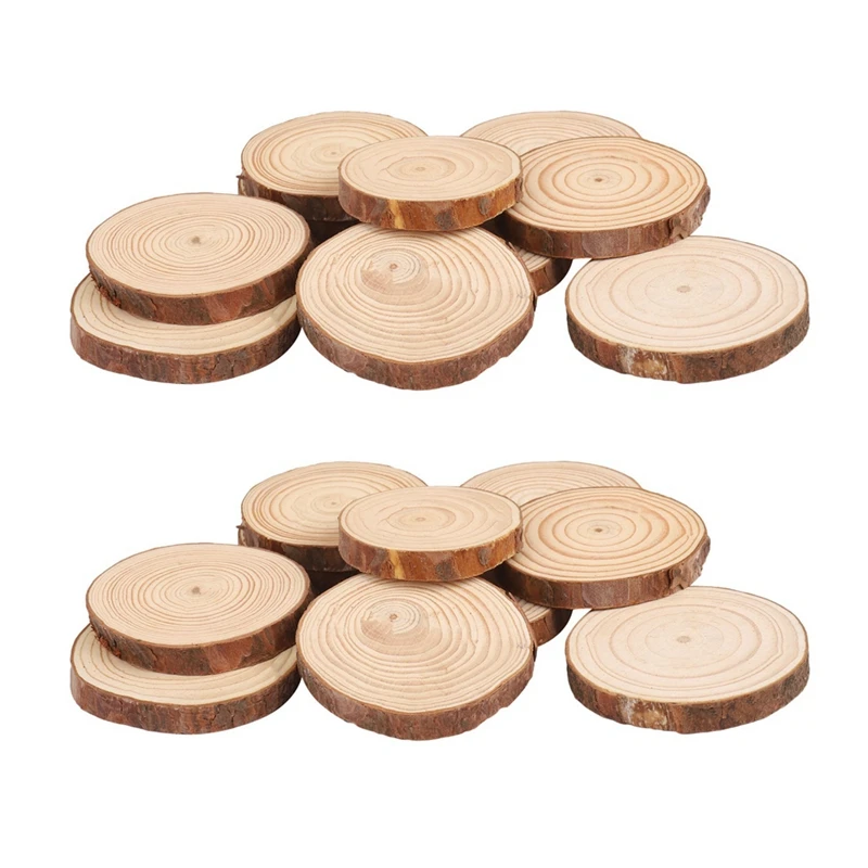 20PCS Natural Tree Round Wood Log Slice For Wedding Centerpiece Bark Table Decor