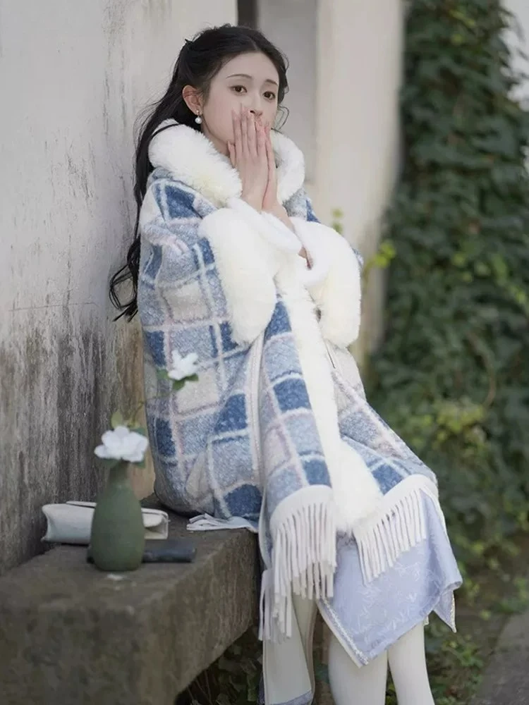 Fashion Winter Warm Shawl Thicken Bridal Cardigan Cape Coat Cloak Outer Thermal hooded shawl vintage casual Pashmina ScarvesD795