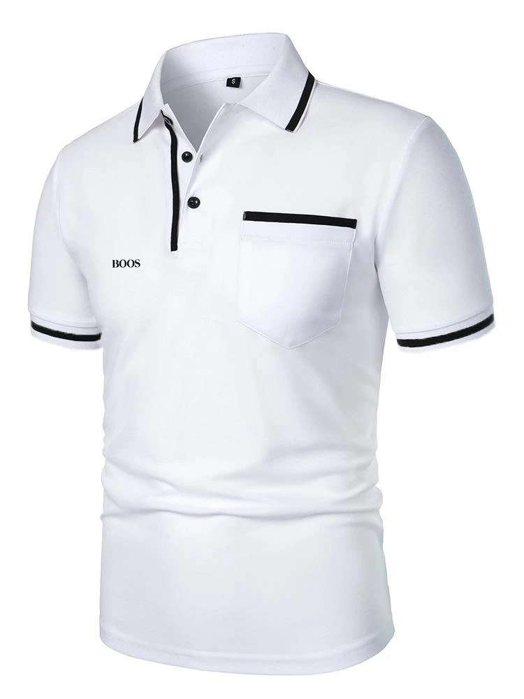 New men's short sleeved European casual lapel short sleeved T-shirt polo shirt with button pocket for men's sports polo shirt
