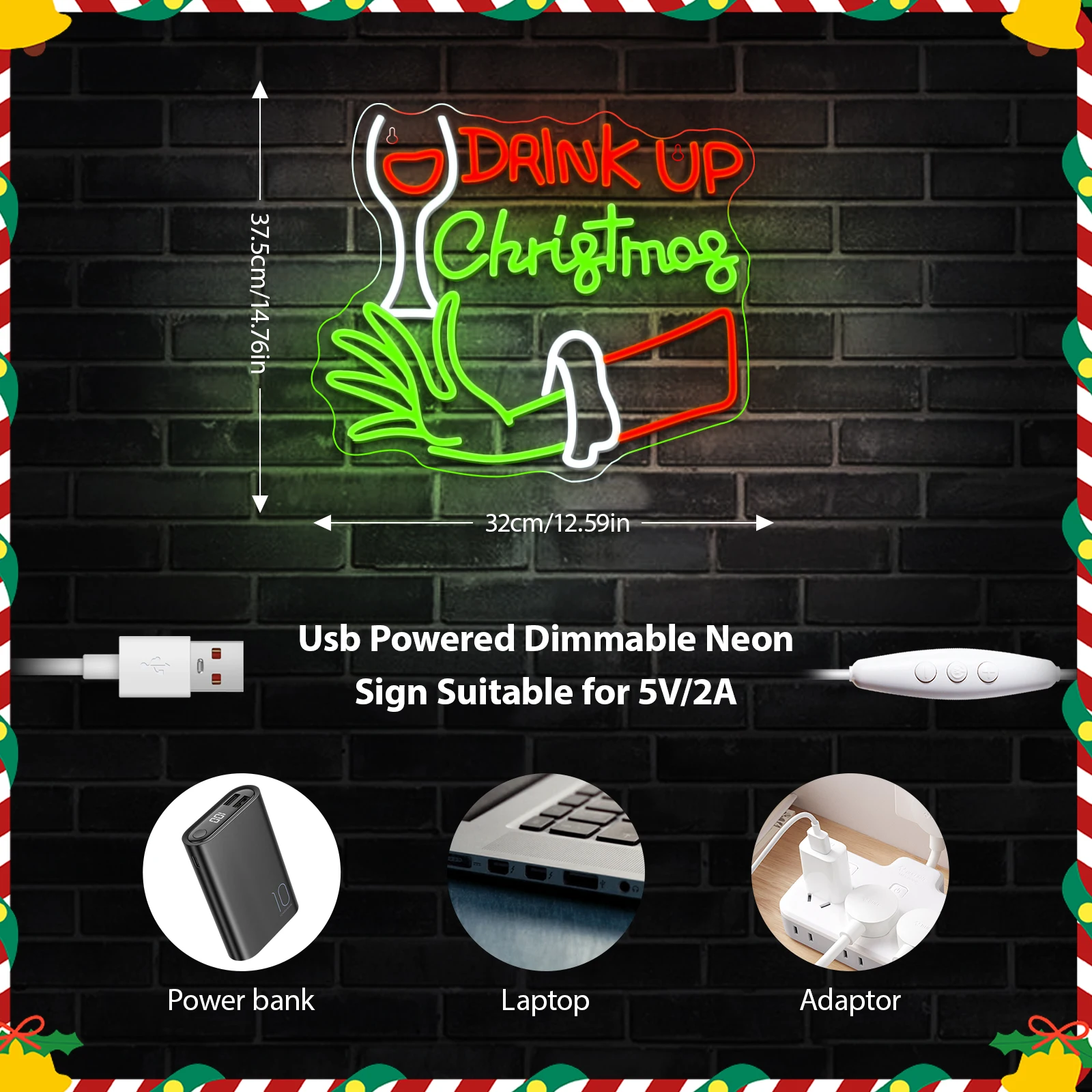 Merry Christmas Neon Sign Dimmable Light Up Sign Wall Decor for Christmas Bar Man Cave Club Party Room Shop Window Bedroom Decor
