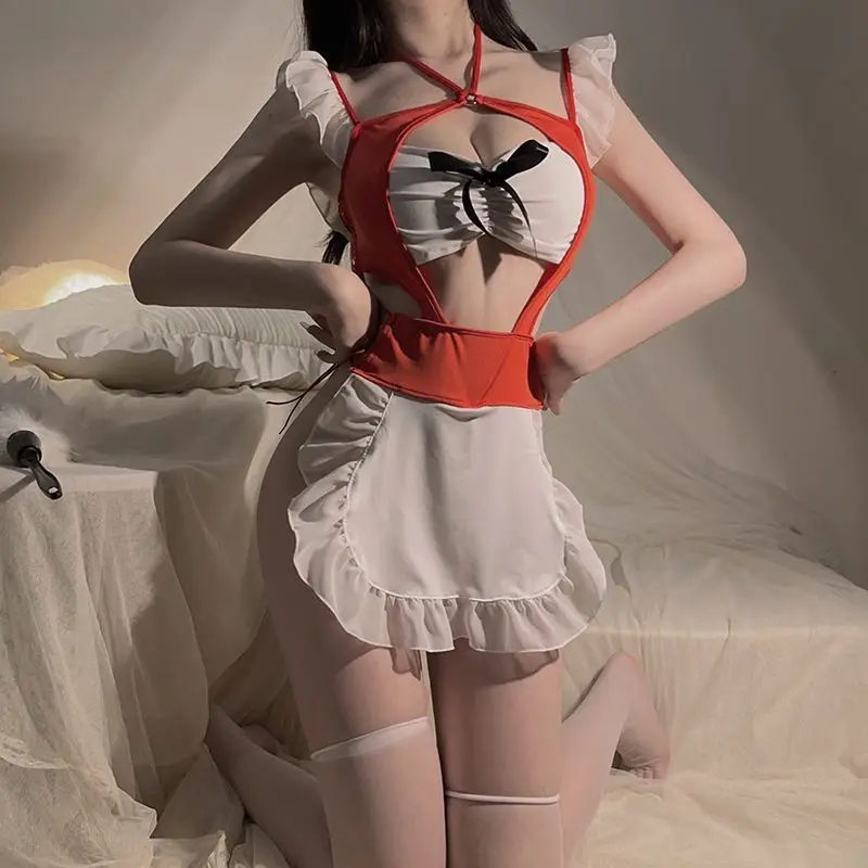 الكلاسيكية الساخن مثير خادمة اللباس سترة موحدة مغر فستان مثير مجموعة الملابس الداخلية النسائية زي مغر منامة الإباحية موحدة