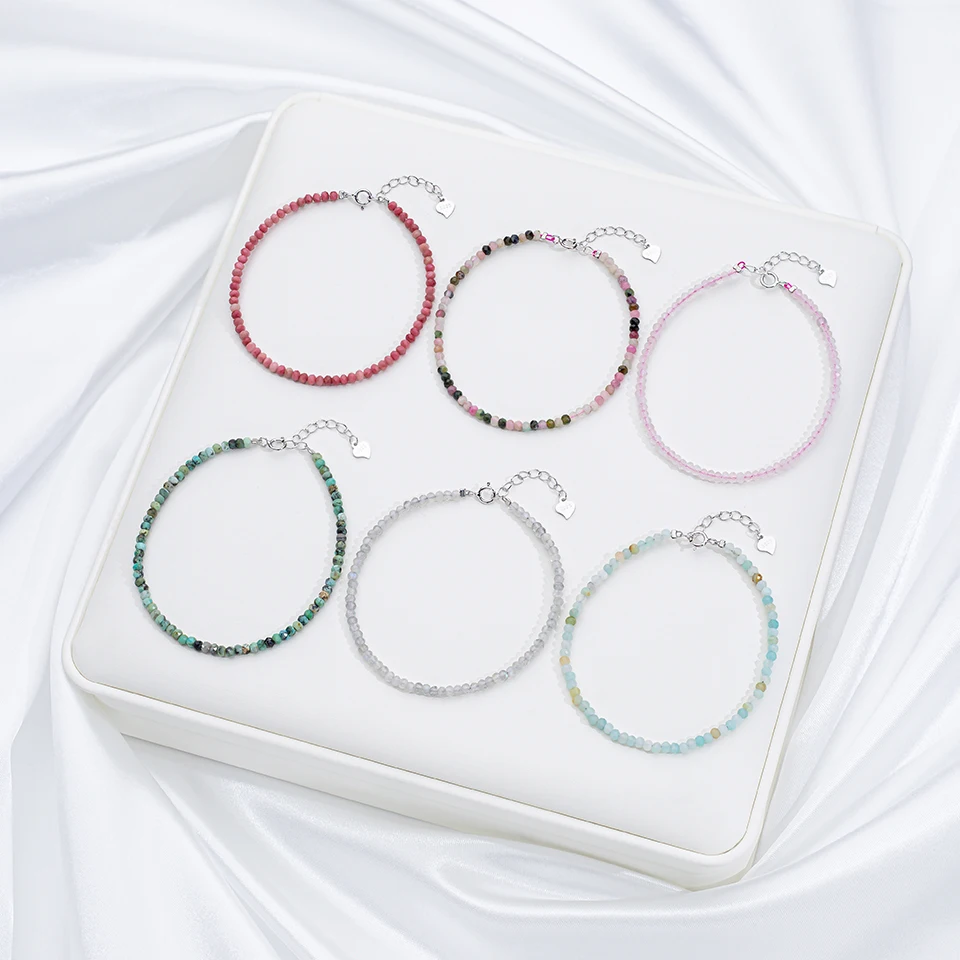 2*3MM Natural Stone Bracelet 925 Sterling Silver Tourmaline Handwork Bangle Jewelry For Women Trending Products