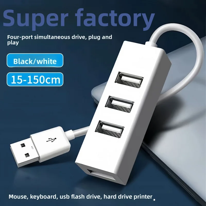 4 Port USB 2.0 Hub, USB Splitter One to Four, Mini USB Expander for Laptop Desktop PC with 15cm/100cm Cable Length