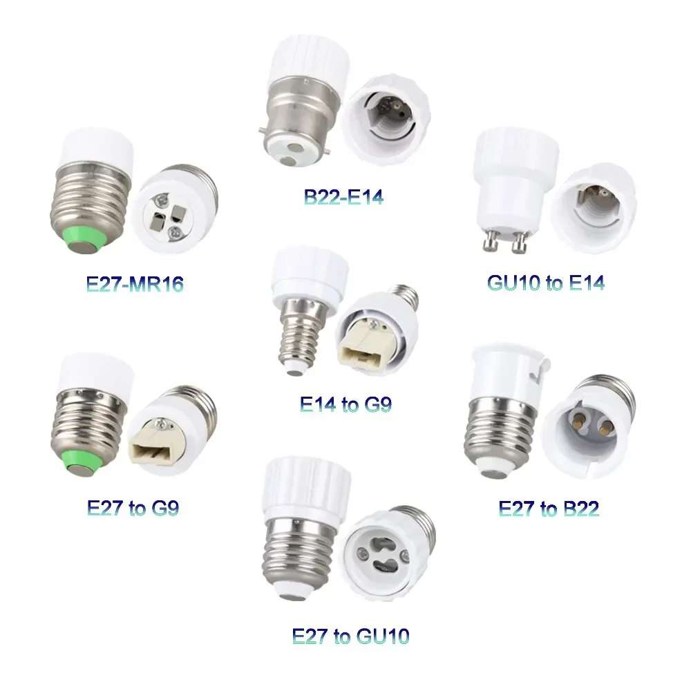 E14 E27 Male to E12 GU10 G9 B22 MR16 Female Lamp Base Holder Adapter for Household Corn Light LED Bulb Socket Converter Adapter