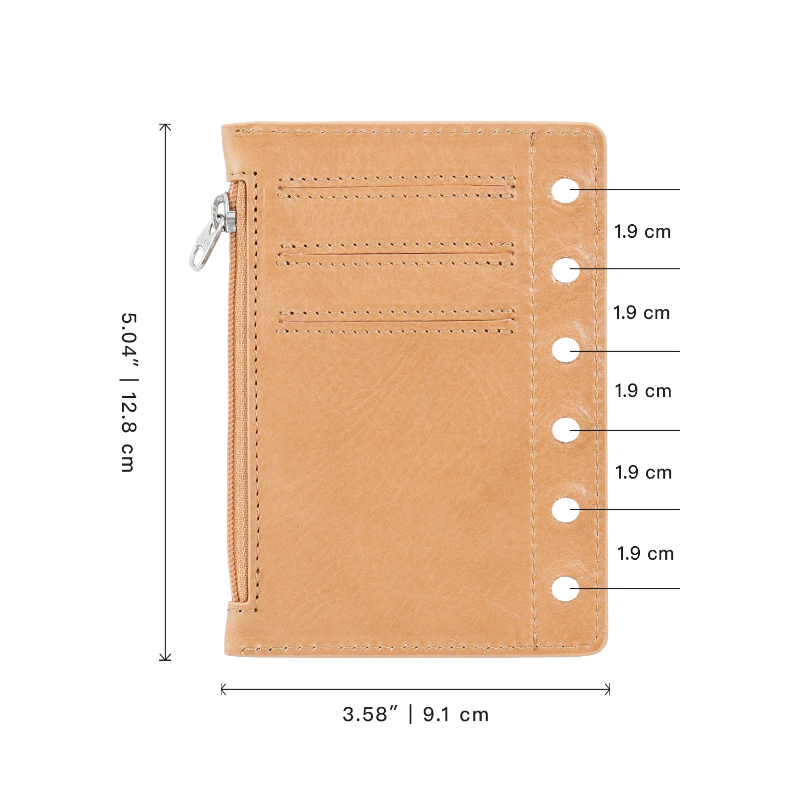 Moterm Zipper Flyleaf for Pocket A7 Size Ring Planner Vegetable tanned Leather Divider Coin Storage Bag Notebook Accessory