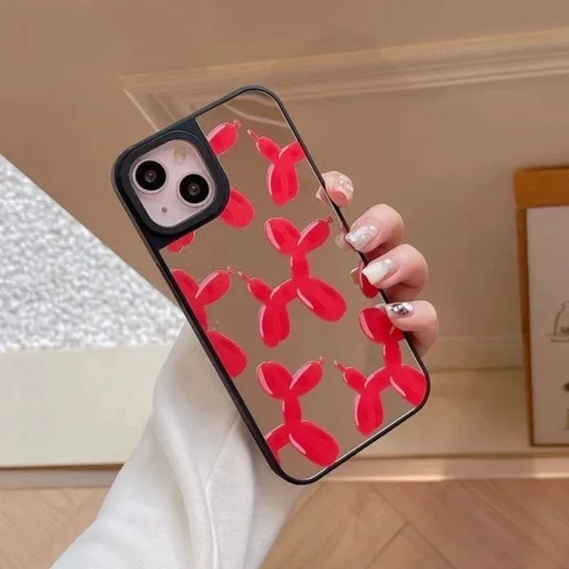 Cute Balloon Dog Black Border Mirror Surface MagSafe Phone Case Cover for IPhone 11 12 13 14 15 16 Pro Max Case