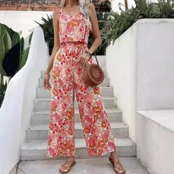 2024 New Women Floral Jumpsuit Sexy Suspender Waist Wide Leg Women's Jumpsuit Casual Sleeveless Summer Women's Wear